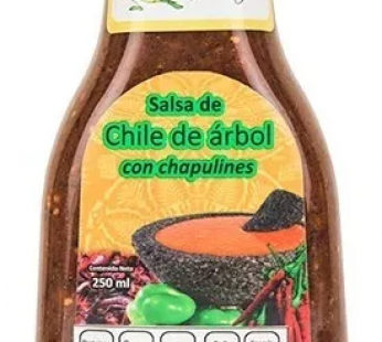 Salsa con chile de árbol y chapulines (250 ml)